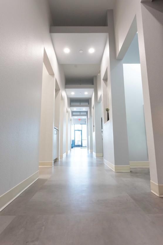 Hallway in dental office with multiple doorways