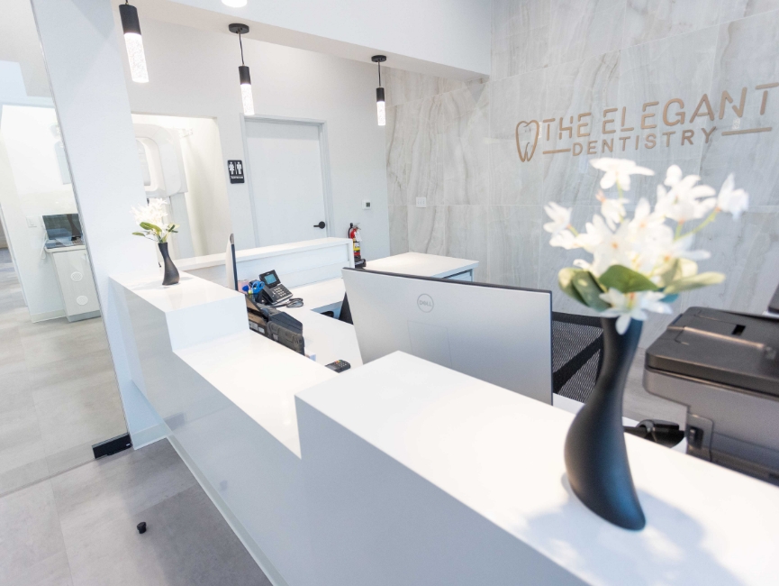 The Elegant Dentistry dental office reception desk