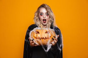 young woman wearing her halloween costume